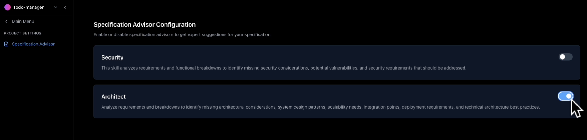 Activate Specification Advisor