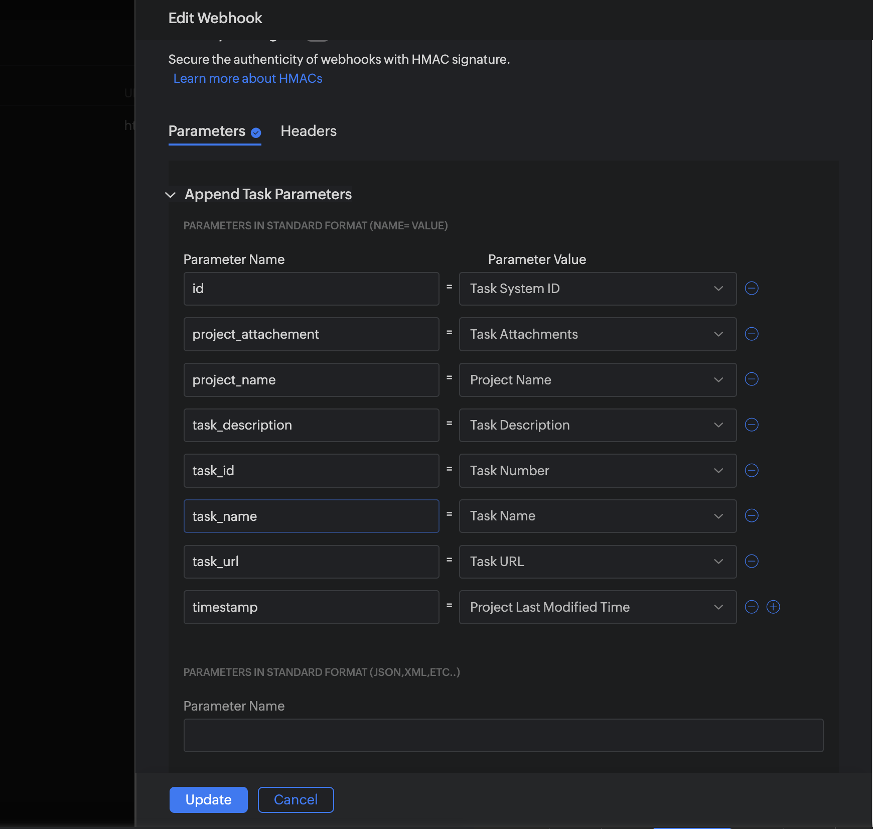 Map webhook parameter values