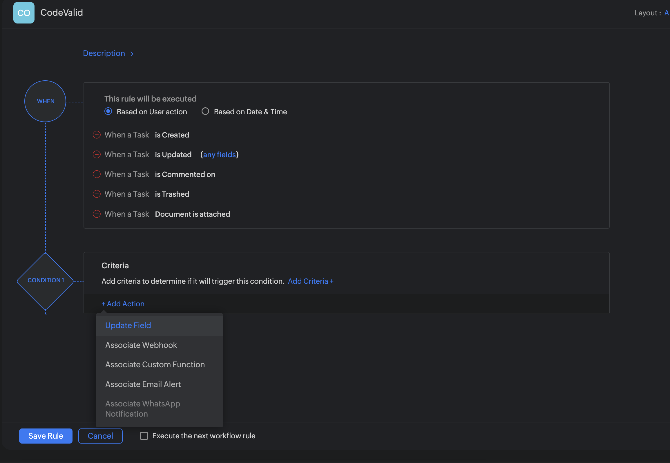 Associate webhook action